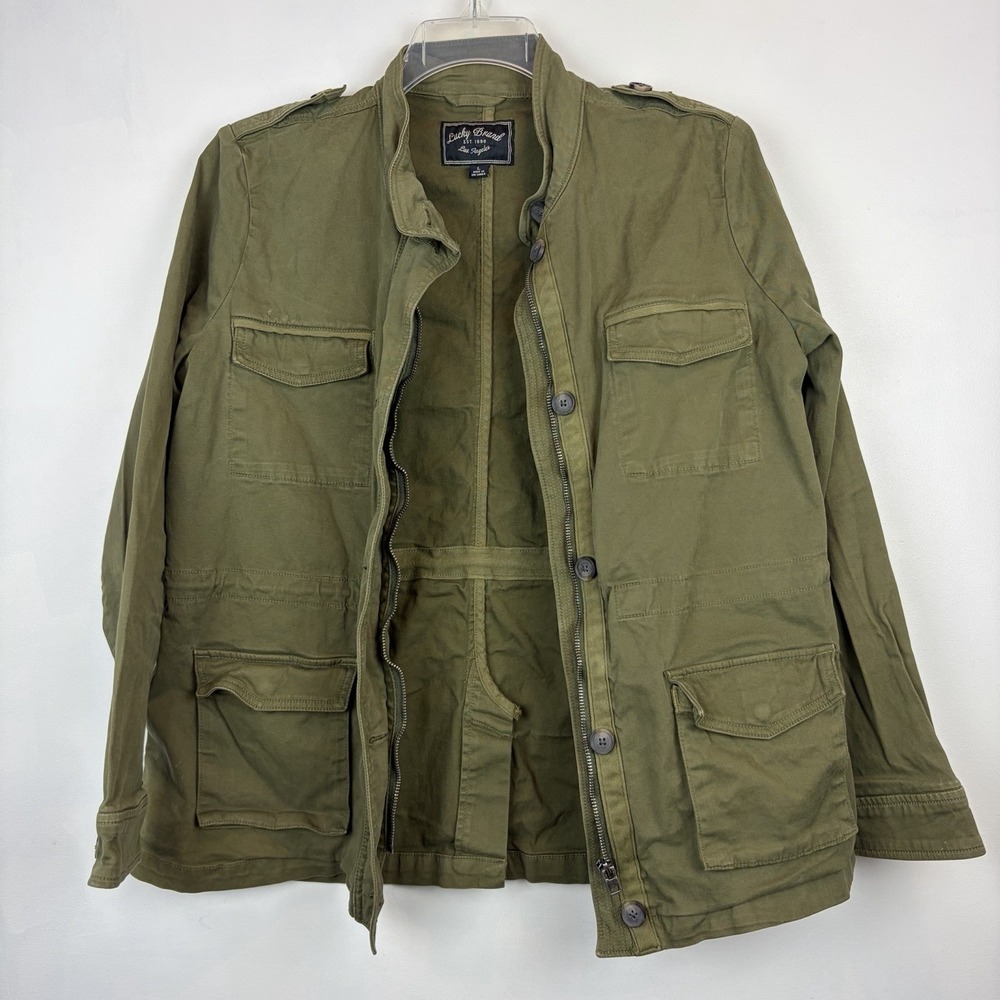 Vintage Lucky Brand Utility Jacket Women L Green Cotton Chore Military Barn Read